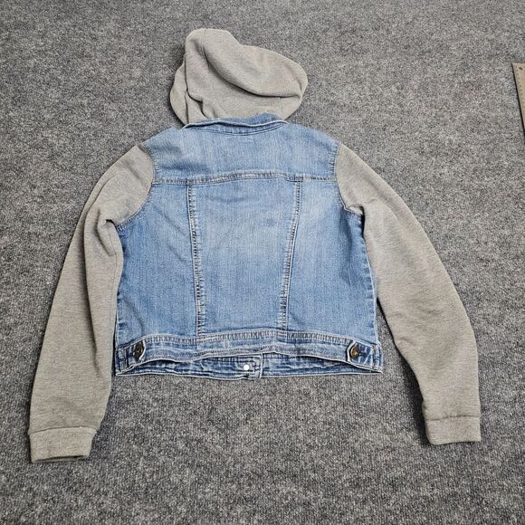 MUDD Girls Jean Jacket with Gray Long Sleeves and Hoodie Girls Size 14 - Picture 9 of 9